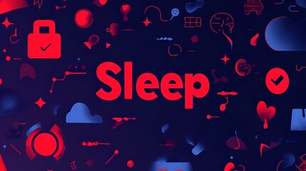 Poster - Bold abstract design featuring sleep-related icons, vibrant colors, dynamic shapes, evoking themes of rest and tranquility.