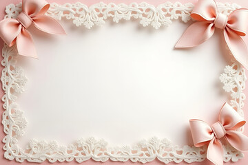 Wall Mural - A romantic frame combining lace edges with small, intricate bows in pastel shades for a vintage look