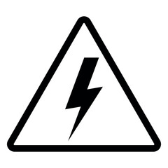 Wall Mural - High voltage sign, lightning in triangle symbol icon, black and white illustration isolated on white