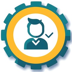 Poster - Icon representing a figure within a gear, symbolizing progress and achievement through collaboration and innovation