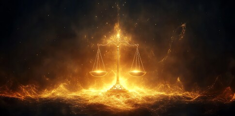 Wall Mural - Golden Scales of Justice: Fiery Celestial Artwork
