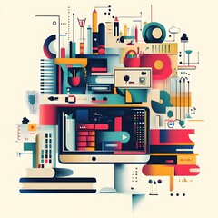 Poster - Digital Harmony, an abstract representation of interconnected data flows, vibrant colors, and fluid shapes illustrating the essence of digital literacy.