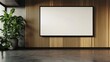 © SlashStd - Blank billboard on wood wall in modern interior.