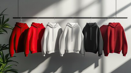 Wall Mural - Five Hoodies Hang On A Simple Clothes Rack