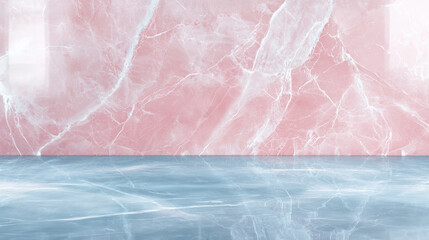 Poster - serene composition featuring light pink marble with reflective blue surface, creating tranquil atmosphere