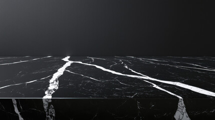 Poster - Elegant black marble surface with white veins, perfect for modern interiors