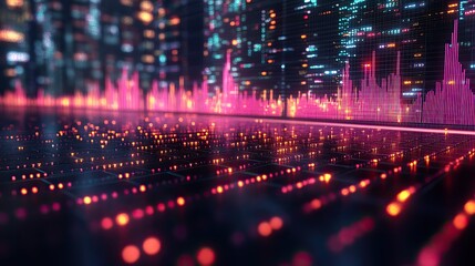 An abstract stock market graph represents finance, investment, and economic trends on a dynamic background