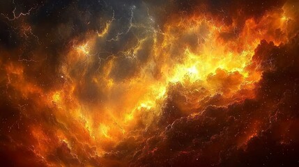 Wall Mural - Fiery nebula space clouds.