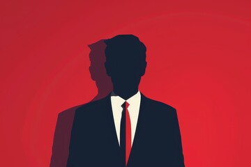 Poster - Businessman in red tie against red background, embodying leadership, Explore the concept of leadership through a minimalist portrait of a president