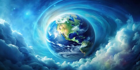 Wall Mural - celestial orb a planet suspended in a whirlwind of clouds and cosmic dust
