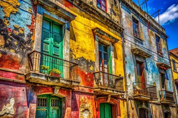 Poster - Abstract Architectural Paint Splatter Textures:  Vibrant Color Strokes on Building Facade