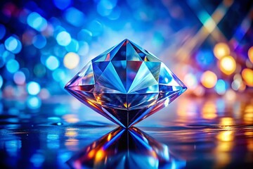 Poster - Abstract Blue Crystal Background: Minimalist Facet Light Refraction