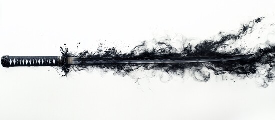 katana sword with dark smoke effect on white background.