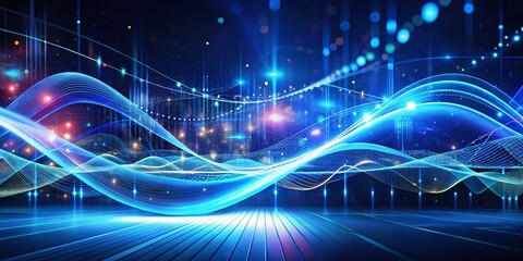 Poster - Abstract Blue Wave Technology Background: Digital Corporate Concept Double Exposure Stock Photo