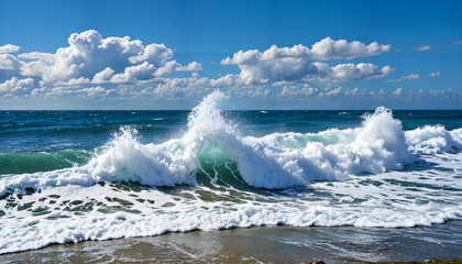 vagues tumultueuses sous ciel bleu