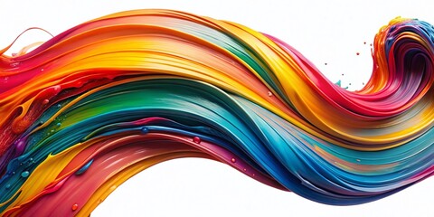 Poster - Abstract Colorful Acrylic Paint Wave, Vivid Liquid Splashes, Curved Brushstrokes, White Background, Artistic Background