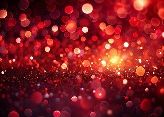 Poster - Abstract Dark Red Background with Moving Particles and Bokeh Lights - Stock Photo