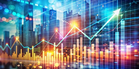 Poster - Abstract Double Exposure: Upward Trending Arrows & Digital Growth Chart Infographic