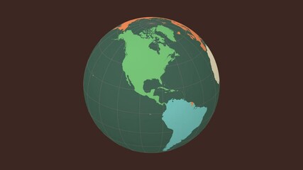 Poster - Spinning globe. Slanted sphere view. Fast speed planet rotation. Colored continents style. World map with graticule lines on Dark background. Excellent animation.