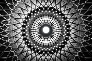 Poster - Abstract Geometric Circle Radial Pattern Silhouette Photography - Elegant Black and White Design