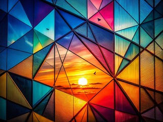 Poster - Abstract Geometric Silhouette Canvas: Vibrant Color & Shape Backlit Artwork