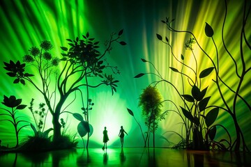 Poster - Abstract Green Silhouette Background: Mysterious Shapes in Nature