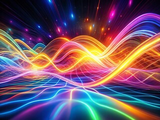 Poster - Abstract Neon Wave Lights Background: Futuristic Glowing Energy Panoramic