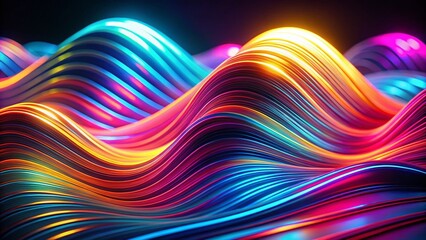 Poster - Abstract Neon Wave Pattern, Dark Background, Futuristic, Vibrant, Energy Stock Photo