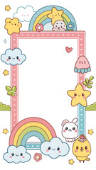 Sticker - Designs of picture frames, covers, frame, border cards with cute cartoon patterns. illustration background