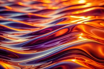 Poster - Abstract Orange Purple Flowing Waves, Reflective Surface, Liquid Art, Modern Background