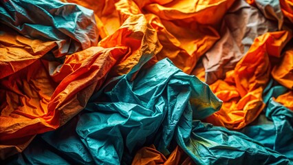 Poster - Abstract Orange Teal Crumpled Paper Texture Background - Dynamic Contrast Design