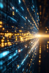 Poster - Abstract Data Stream Flow of Information Technology, Binary Code, Geometric Shapes, Digital Tunnel