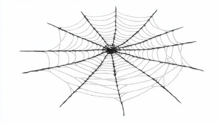Detailed close-up of a spiderweb with a spider in the center, isolated on white background.