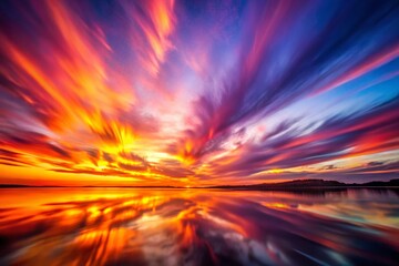 Poster - Abstract Watercolor Sunset Sky: Long Exposure Orange Purple Background