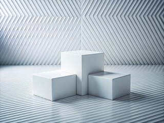 Poster - Abstract White Platforms on Zigzag Background - Tilt-Shift 3D Render for Branding