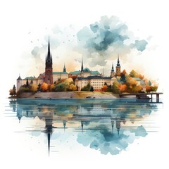 Wall Mural - Minimalistic Illustration of Stockholm’s Skyline in Soft Pastel Tones