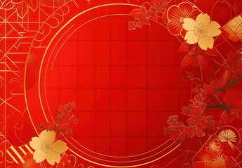 Wall Mural - Elegant Red and Gold Floral Design: A Festive Asian-Inspired Artwork