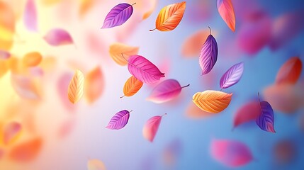 Poster - Vibrant colorful leaves falling on a blurred background.