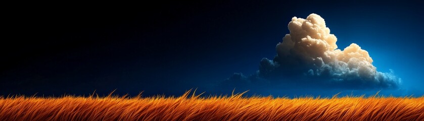 golden hour serenity: a solitary cloud, illuminated by the golden rays of the setting sun, casts a d