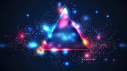 Wall Mural - Glowing triangle with dots and lights.