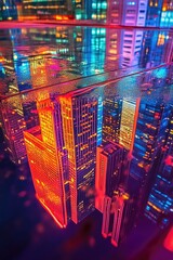 Poster - Cityscape Night Reflection Glass Table