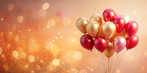 Wall Mural - A celebratory cluster of gold and red balloons against a shimmering, bokeh background