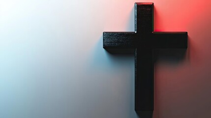 Poster - Elegant Black Cross Silhouette Set Against a Soft Gradient Background in Minimalist Style