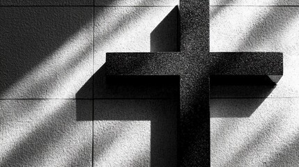 Poster - Elegant Black Cross Silhouette Against a Soft Gradient Background Emphasizing Minimalist Design