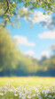 © วันเฉลิม ธีโม - Beautiful blurred spring background nature with blooming glade, trees and blue sky on a sunny day.
