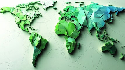 Aufkleber - Geometric Representation of Continents in Shades of Green and Blue on a White Background