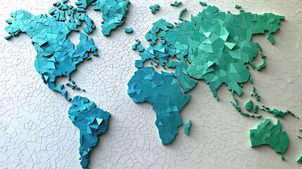 Aufkleber - Geometric Representation of Continents in Shades of Green and Blue on a White Surface