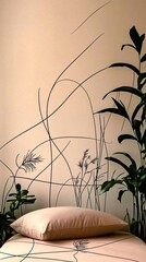 Poster - Exploring the Elegance of Minimalist Design With Pillow and Feathers on a Tranquil Canvas
