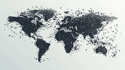 Poster - Minimalist World Map Made of Black Dots on a Soft Gray Background Creating a Modern Artistic Effect