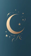 Aufkleber - Elegant Crescent Moon and Star Design Shining Brightly Against a Deep Blue Background
